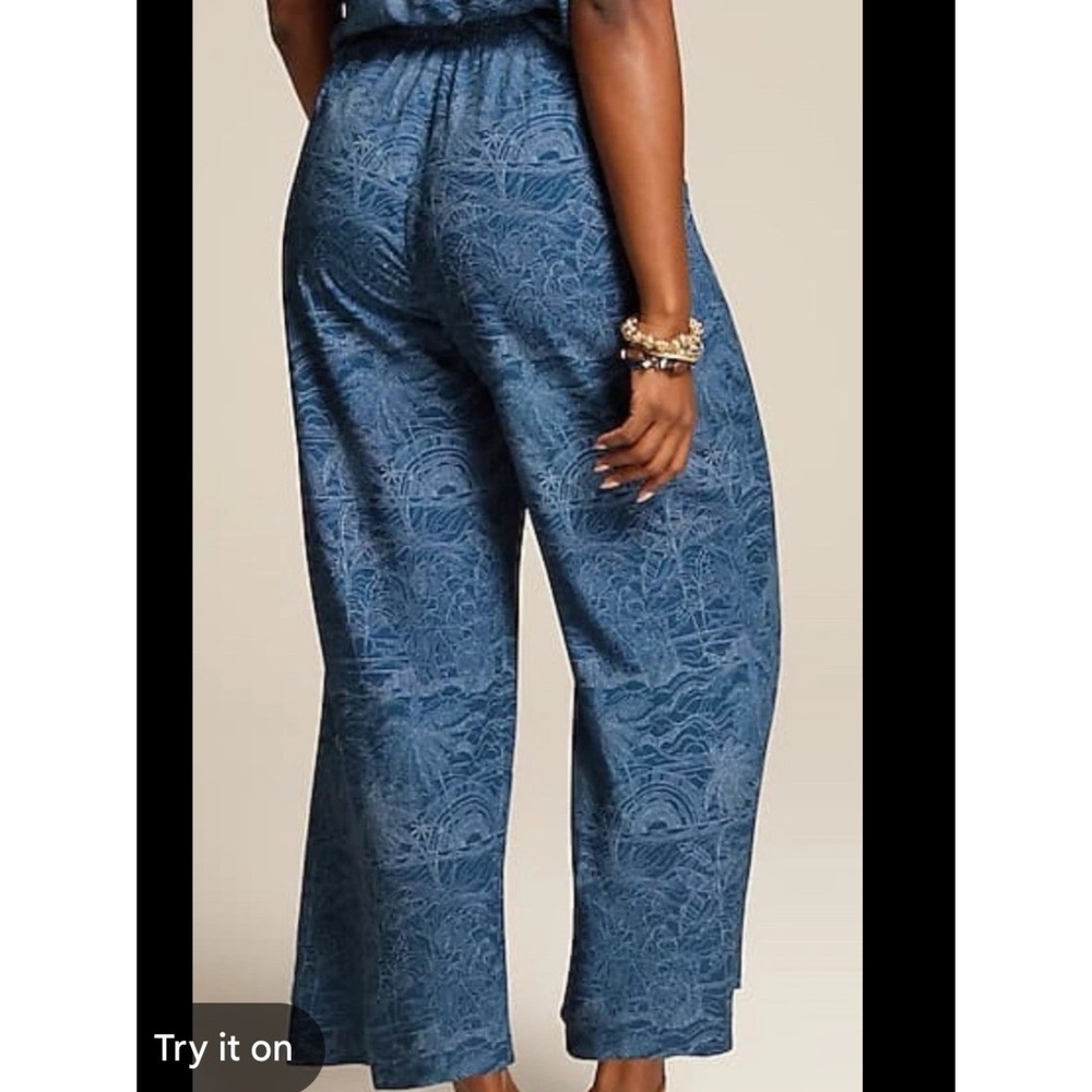 J. Jill Womens Tropical Nautical Print Wide Leg Casual Crop Pants Blue Large L - Picture 2 of 7